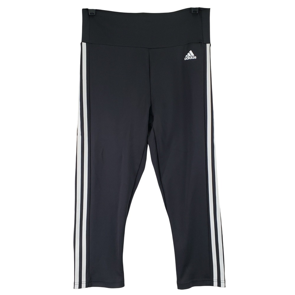 adidas AEROREADY 3 Stripe Leggings Womens M Black Capri Athletic Workout